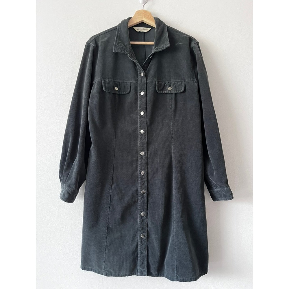 Eddie Bauer Corduroy Long‎ Sleeve Button Down Shirt Dress Cotton Gray size large